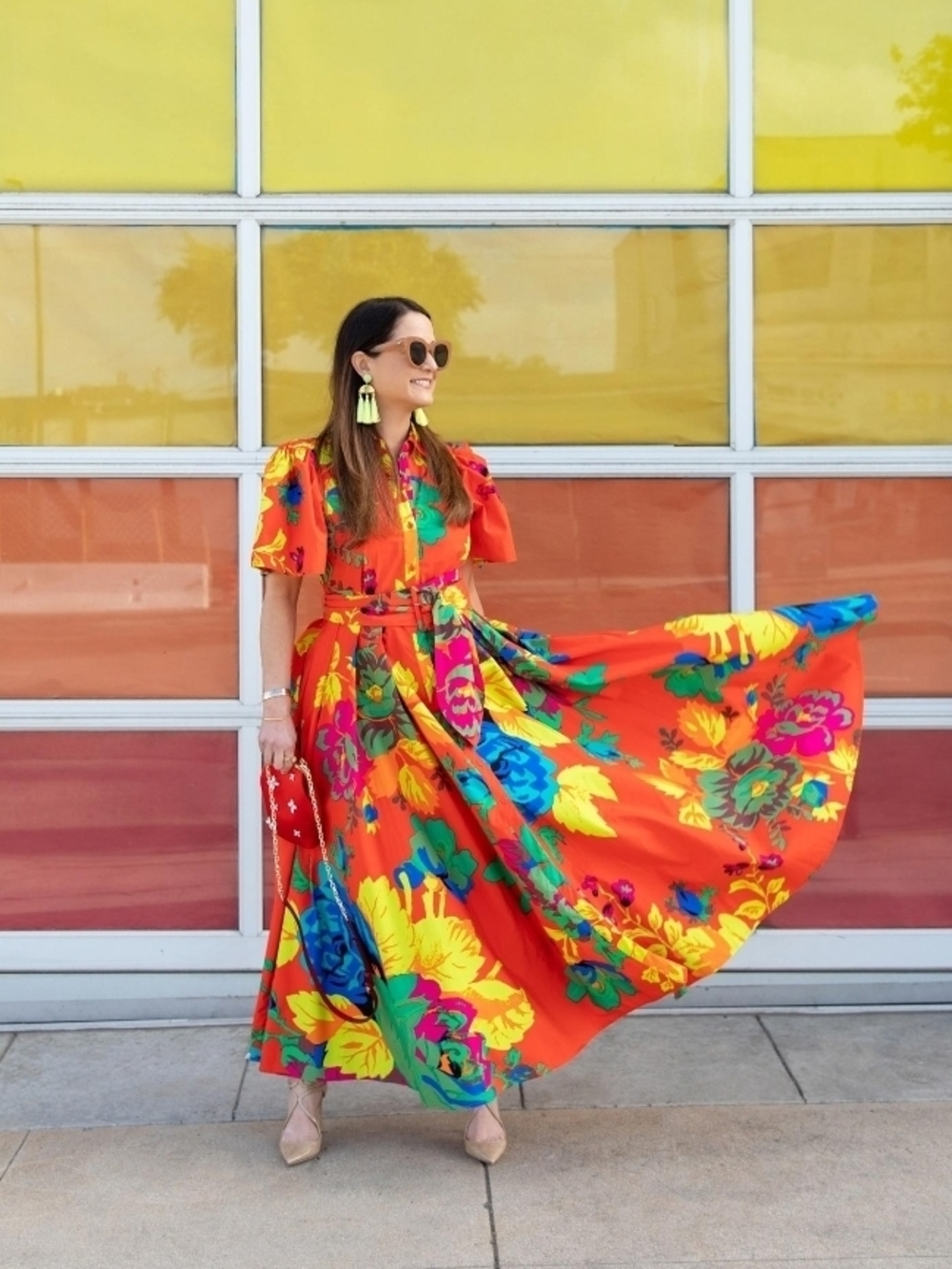 Vibrant Red Floral Maxi Dress with Tie Waist Christopher John Rogers